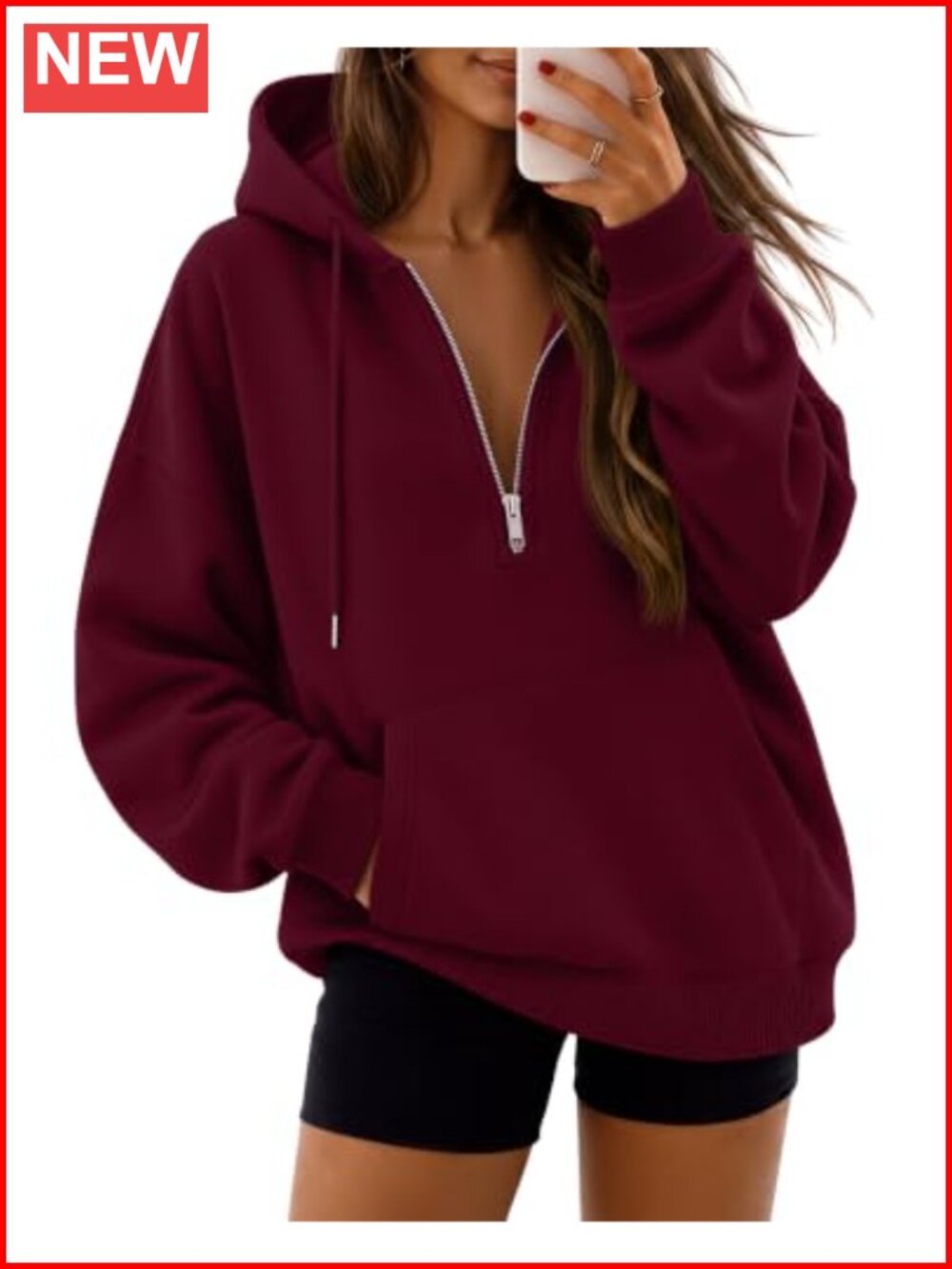 Women's 100% Polyester Quarter Zip Fleece Pullover Hoodie with Kangaroo Pocket